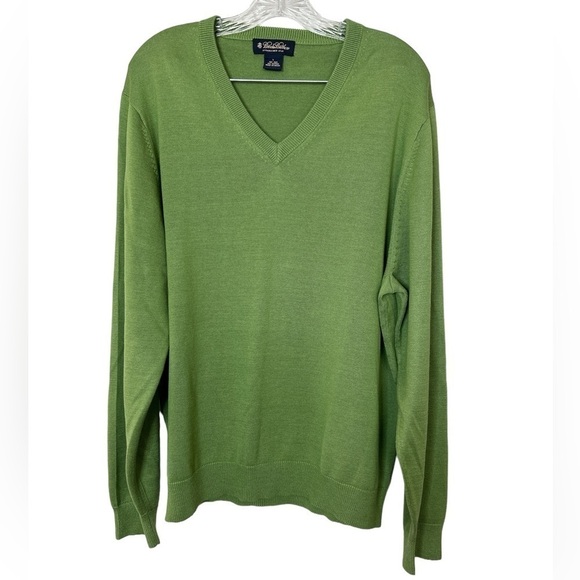Brooks Brothers Sweater Green Silk Cotton V Neck Long Sleeve Men’s L Office - Picture 3 of 9